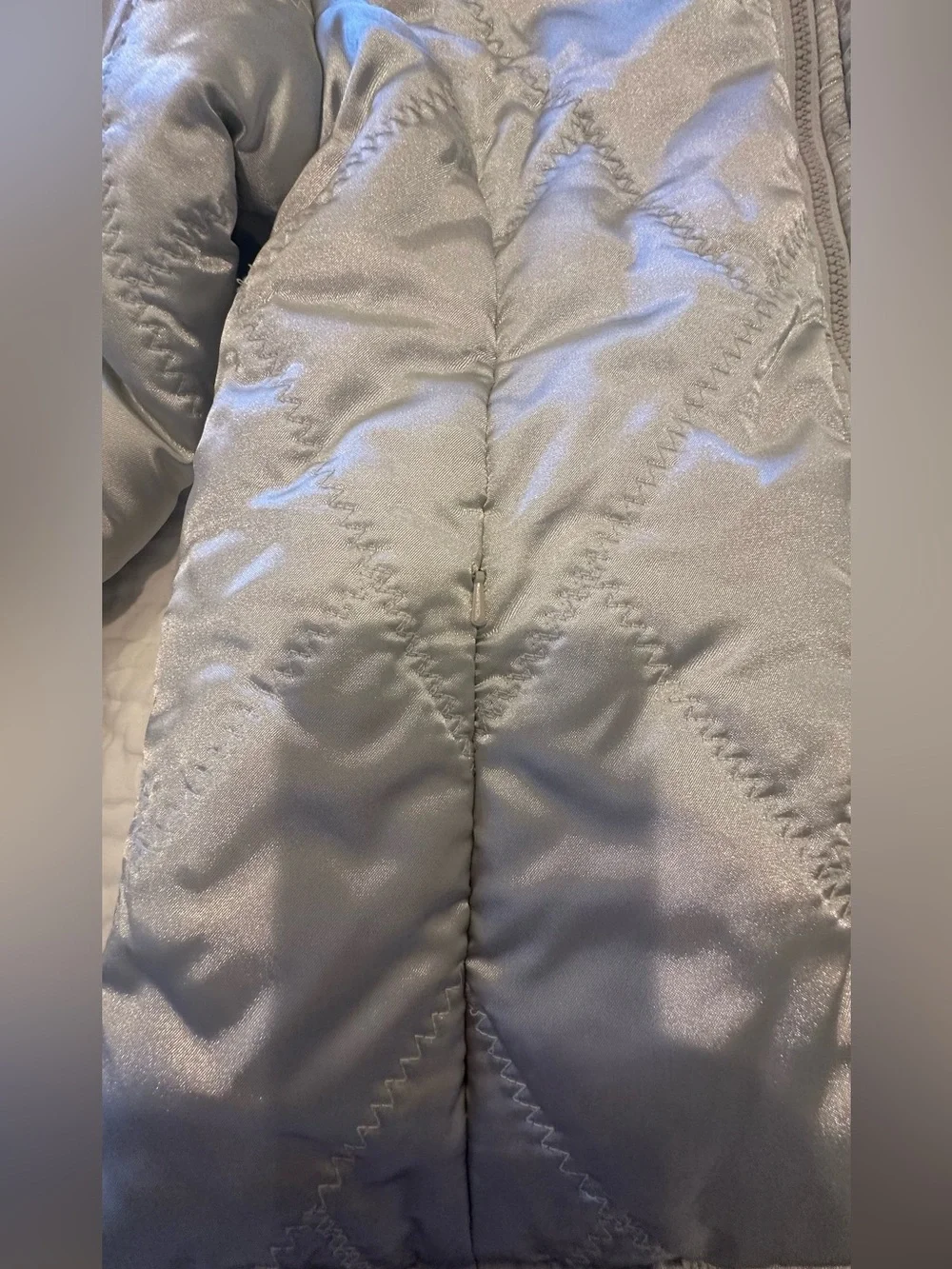 GENERATION Y Shimmery Silver Quilted Puffer with Faux Fur Trim